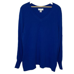 Women's XL Vtg Precious Fibers 100% Cashmere Electric Blue V-Neck Sweater